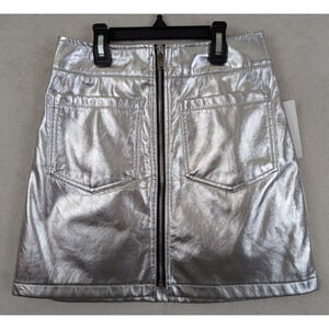 Love Life sz XS Mini Skirt metallic silver zips up the front 0214
